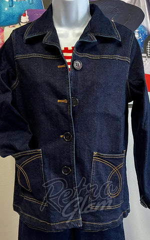 Astro Bettie Midge Button Down Jean Jacket in Indigo denim Astro Bettie Midge Button Down Jean Jacket in Indigo denim