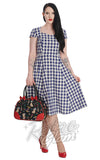 Banned Row Boat Date Check Swing Dress in Blue pinup