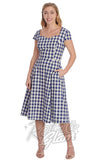 Banned Row Boat Date Check Swing Dress in Blue 50s