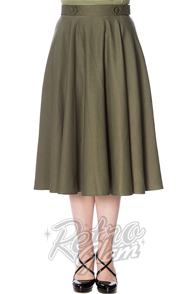 Banned Di Di Swing Skirt in Olive Green - M left only