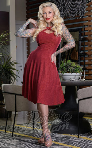 Boulevard Nights Stardust Lurex Swing Dress in Red Boulevard Nights Stardust Lurex Swing Dress in Red