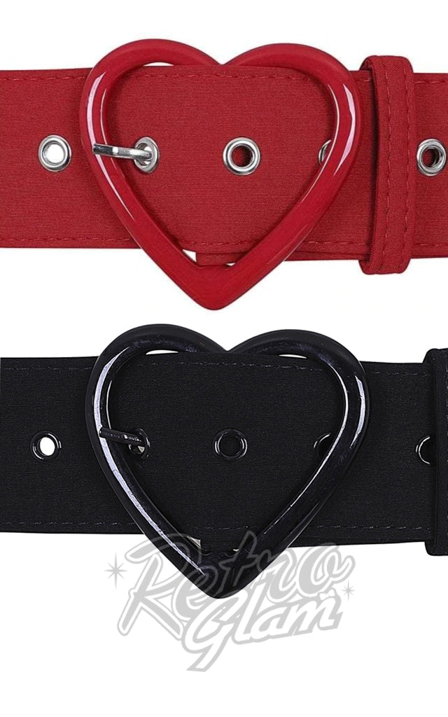 Collectif Adore Heart Belt in Black or Red – Retro Glam