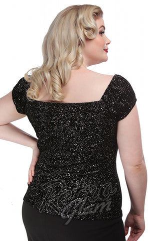 Collectif Dolores Top in Black Glitter Drops Velvet back