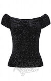 Collectif Dolores Top in Black Glitter Drops Velvet front detail Collectif Dolores Top in Black Glitter Drops Velvet front detail