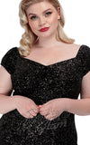 Collectif Dolores Top in Black Glitter Drops Velvet plus size Collectif Dolores Top in Black Glitter Drops Velvet plus size