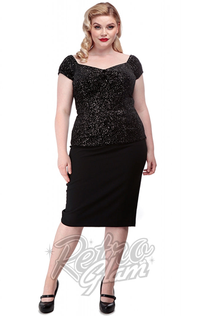 Collectif Dolores Top in Black Glitter Drops Velvet - M left only Collectif Dolores Top in Black Glitter Drops Velvet - M left only