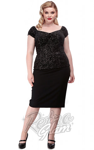 Collectif Dolores Top in Black Glitter Drops Velvet