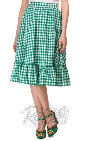 Collectif Katherine Skirt in Green Gingham detail Collectif Katherine Skirt in Green Gingham detail
