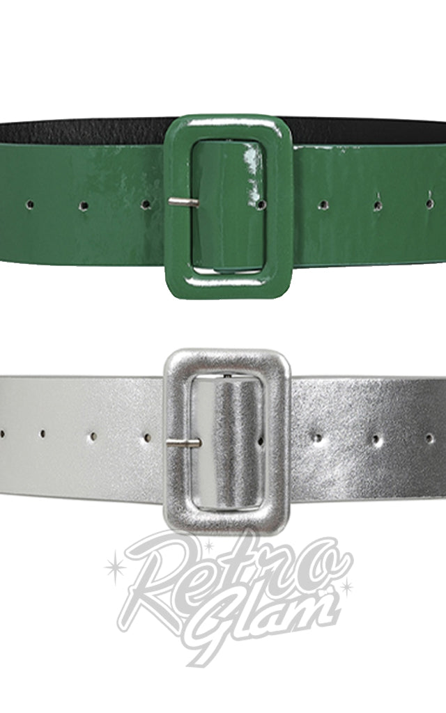 Collectif Sally Plain Belt in Green or Silver Collectif Sally Plain Belt in Green or Silver