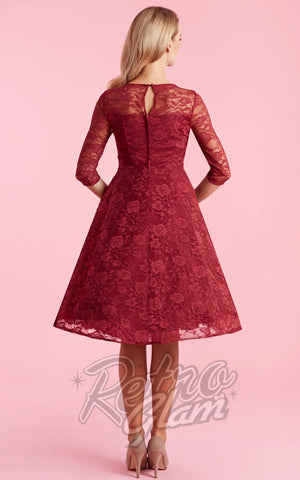 Dolly and Dotty Madeline Lace Dress in Burgundy back Dolly and Dotty Madeline Lace Dress in Burgundy back