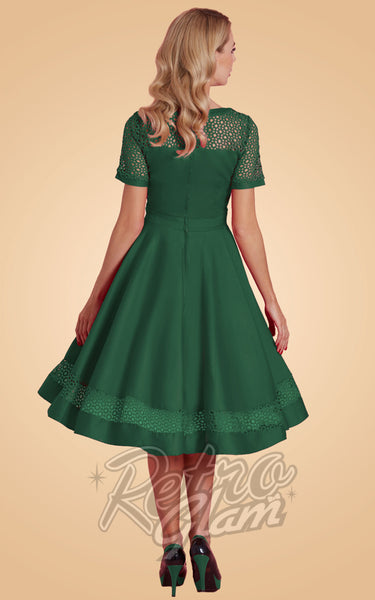 Dolly and Dotty Debra Dress in Green Bird & Flower Print – Retro Glam