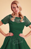 Dolly and Dotty Tess Lace Sleeved Dress in Dark Green detail