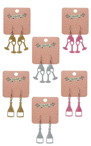 Erstwilder Essentials Champagne Flutes & Bottles Glitter Drop Earrings Erstwilder Essentials Champagne Flutes & Bottles Glitter Drop Earrings