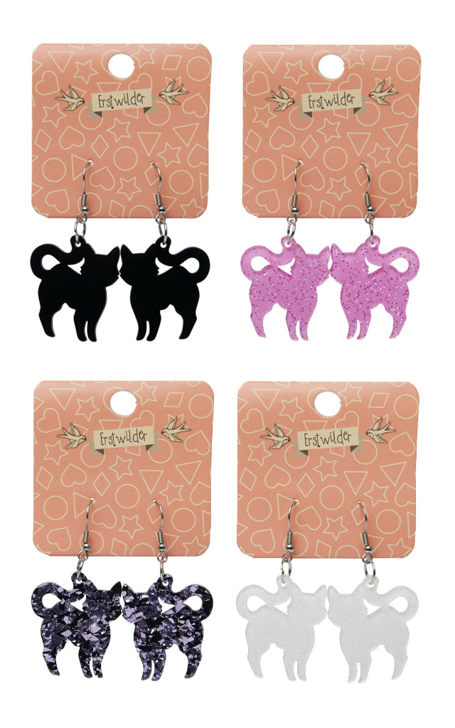 Erstwilder Essentials Earrings Halloween Pussy Cat Drops - Pink & White left only