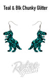 erstwilder Tyrannosaurus Drop Earrings teal glitter chunky erstwilder Tyrannosaurus Drop Earrings teal glitter chunky