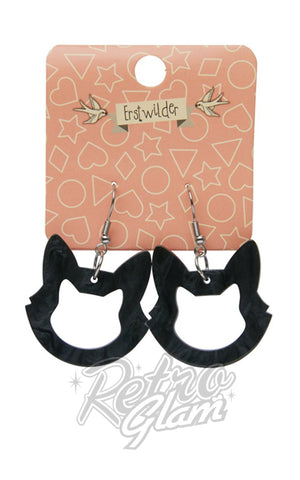 Erstwilder Essentials Open Cat Head Drop Earrings black Erstwilder Essentials Open Cat Head Drop Earrings black