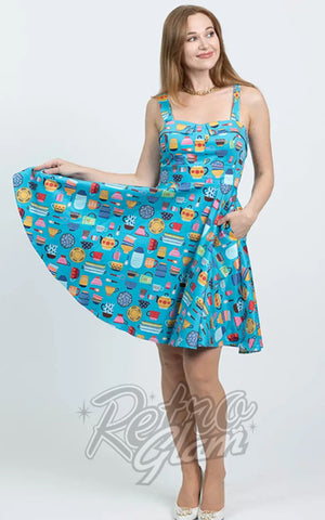 Eva Rose Sweetheart Dress in Blue Kitchen Print Eva Rose Sweetheart Dress in Blue Kitchen Print
