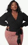 Unique Vintage Carmen Faux Wrap Sweater in Black curvy Unique Vintage Carmen Faux Wrap Sweater in Black curvy