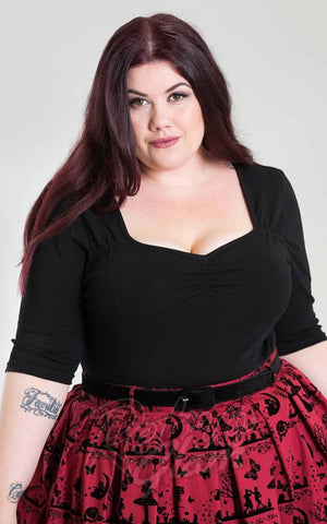Hell Bunny Philippa Top in Black curvy Hell Bunny Philippa Top in Black curvy