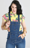 Hell Bunny Betty Bee Medium Blue Denim Dungarees - XS left only