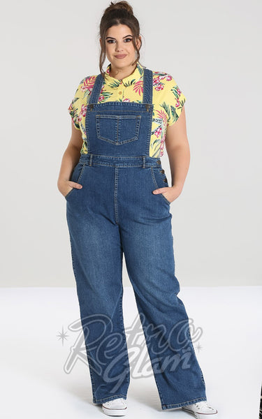 Hell Bunny Betty Bee Medium Blue Denim Dungarees - XS left only  display picture 1