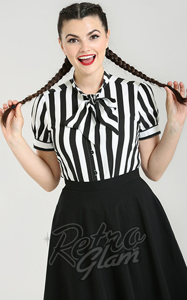 Hell Bunny Juno Tie Blouse in Black & White Stripe - XL left only Hell Bunny Juno Tie Blouse in Black & White Stripe - XL left only