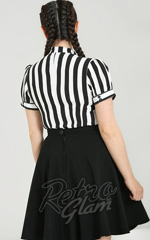 Hell Bunny Juno Tie Blouse in Black & White Stripe back Hell Bunny Juno Tie Blouse in Black & White Stripe back