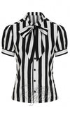 Hell Bunny Juno Tie Blouse in Black & White Stripe detail stripes Hell Bunny Juno Tie Blouse in Black & White Stripe detail stripes