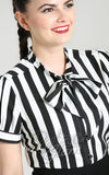 Hell Bunny Juno Tie Blouse in Black & White Stripe detail Hell Bunny Juno Tie Blouse in Black & White Stripe detail