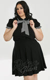 Hell Bunny Leslie Blouse in Black with B & W Stripe Trim curvy