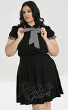 Hell Bunny Leslie Blouse in Black with B & W Stripe Trim curvy Hell Bunny Leslie Blouse in Black with B & W Stripe Trim curvy