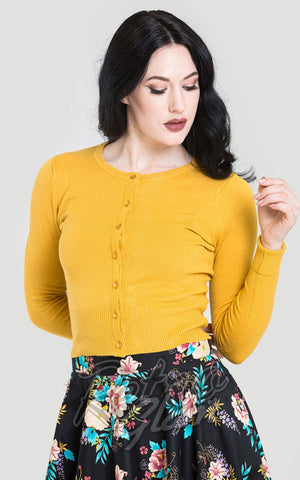 Hell Bunny Paloma Cardigan in Mustard pinup