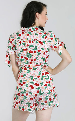 Hell Bunny Simona Playsuit in White Cherry Print back Hell Bunny Simona Playsuit in White Cherry Print back