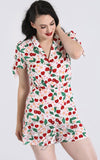 Hell Bunny Simona Playsuit in White Cherry Print detail Hell Bunny Simona Playsuit in White Cherry Print detail
