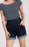 Hell Bunny Yaz Navy Denim Shorts detail Hell Bunny Yaz Navy Denim Shorts detail