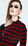 Jawbreaker High Neck Striped Sweater in Red & Black detail Jawbreaker High Neck Striped Sweater in Red & Black detail