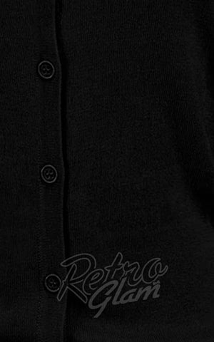 Mak 3/4 Sleeve Crewneck Cardigan in Black fabric