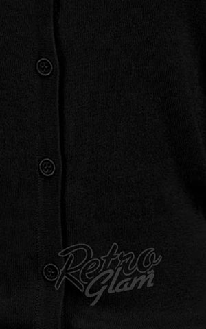 Mak 3/4 Sleeve Crewneck Cardigan in Black fabric Mak 3/4 Sleeve Crewneck Cardigan in Black fabric