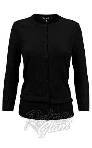 Mak 3/4 Sleeve Crewneck Cardigan in Black Mak 3/4 Sleeve Crewneck Cardigan in Black