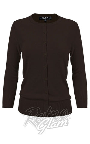Mak 3/4 Sleeve Crewneck Cardigan in Brown Mak 3/4 Sleeve Crewneck Cardigan in Brown