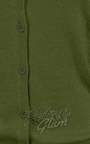 Mak 3/4 Sleeve Crewneck Cardigan in Sage Green detail Mak 3/4 Sleeve Crewneck Cardigan in Sage Green detail