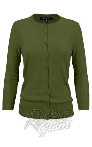 Mak 3/4 Sleeve Crewneck Cardigan in Sage Green