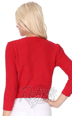 Mak Textured Cardigan in Red back Mak Textured Cardigan in Red back