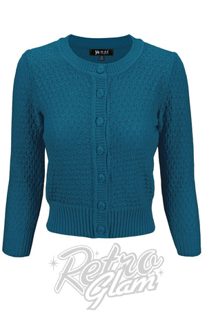 Mak Textured Cardigan in Teal Blue Mak Textured Cardigan in Teal Blue