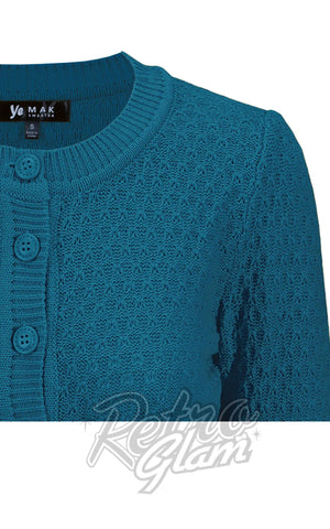 Mak Textured Cardigan in Teal Blue detail Mak Textured Cardigan in Teal Blue detail