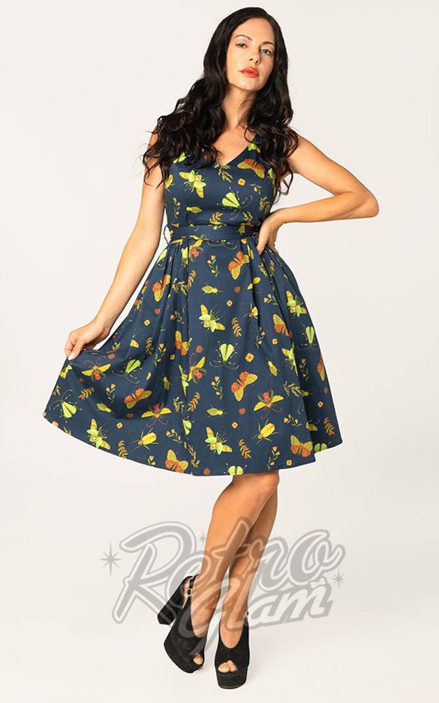 Miss Lulo Amy Swing Dress in Summer Night Print - S left only