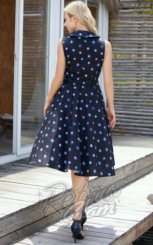 Miss Lulo Jani Dress in Black Planets Print back Miss Lulo Jani Dress in Black Planets Print back