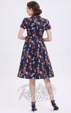 Miss Lulo Navy Rose Swing Dress in Raccoons Print back Miss Lulo Navy Rose Swing Dress in Raccoons Print back