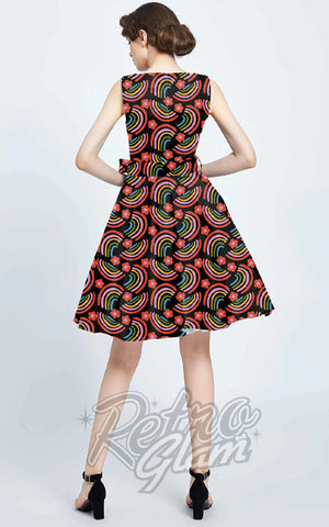 Miss Lulo Ruby Fit & Flare Dress in Rainbow Print back Miss Lulo Ruby Fit & Flare Dress in Rainbow Print back