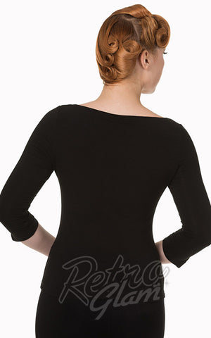 Banned bateau neckline Modern Love Top with 3/4 sleeves in Black back Banned bateau neckline Modern Love Top with 3/4 sleeves in Black back